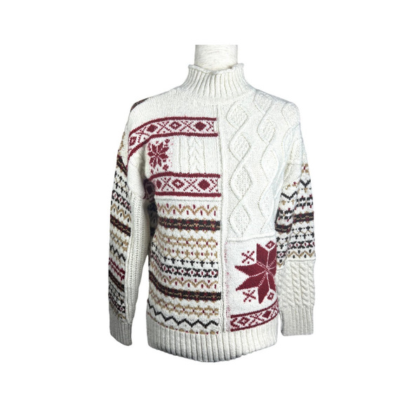 American Eagle Ivory Fair Isle Winter Snowflake Pullover Mock Neck Size XS - Picture 1 of 10
